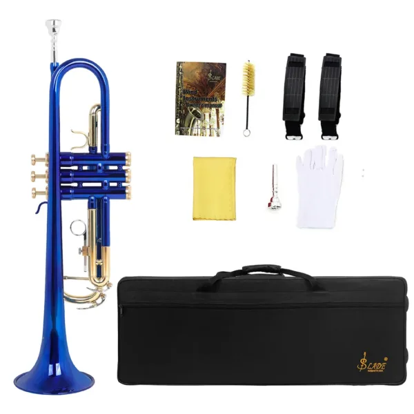 Advanced B-Flat Brass Trumpet with Blue Finish and Golden Keys - Image 3