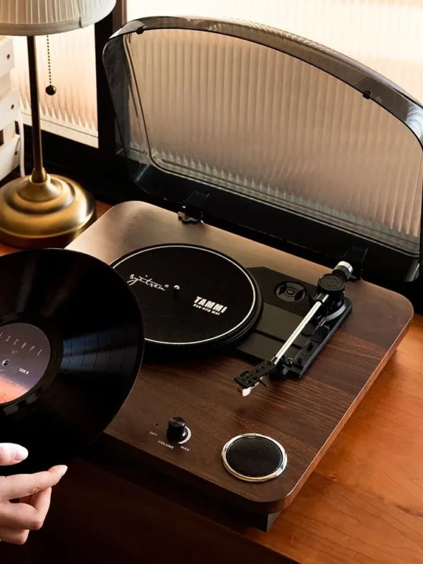 Classic Walnut Bluetooth Vinyl Vintage Record Player Cabinet - Image 2