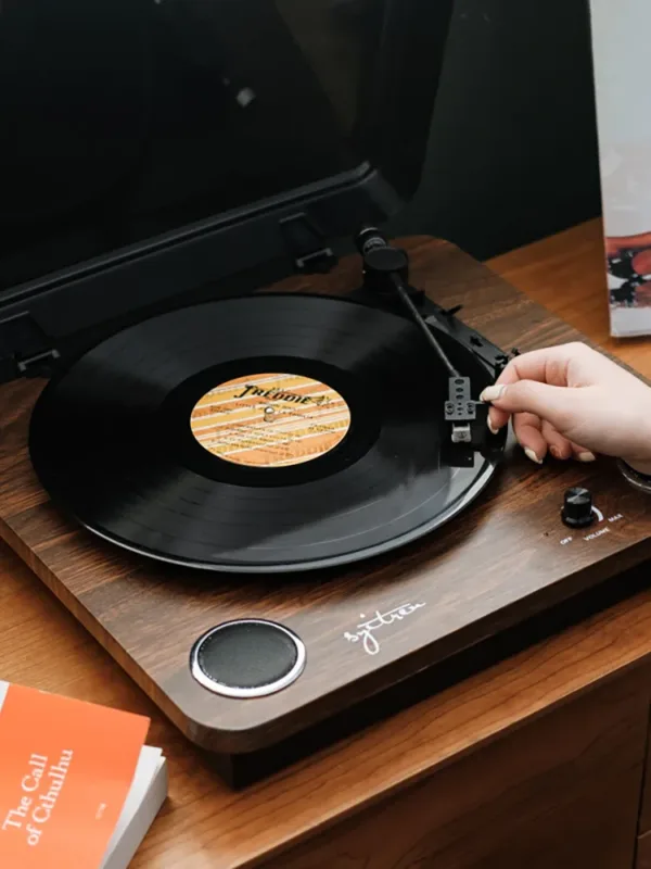 Classic Walnut Bluetooth Vinyl Vintage Record Player Cabinet - Image 3