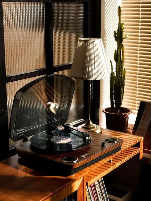Classic Walnut Bluetooth Vinyl Vintage Record Player Cabinet - Image 4