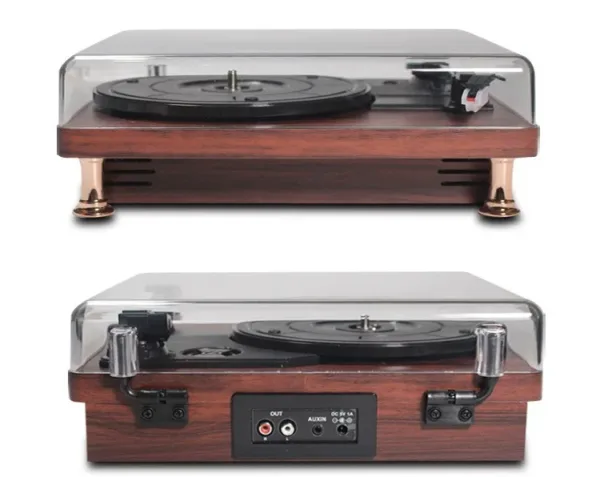 Multi-Function Retro Vinyl Vintage Record Player with Transparent Dust Cover - Image 5