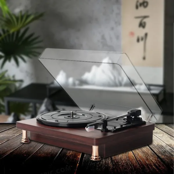 Multi-Function Retro Vinyl Vintage Record Player with Transparent Dust Cover - Image 7