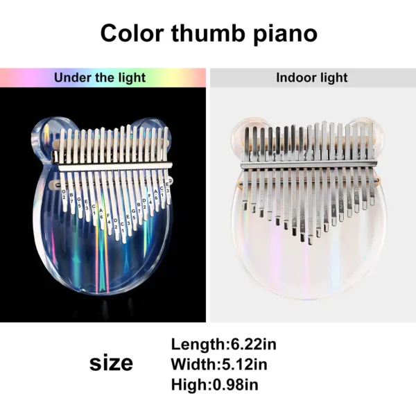 Transparent 17-Key Crystal Bear Shape Kalimba Thumb Piano - Image 3
