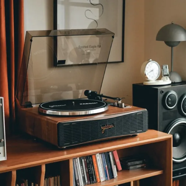 Walnut Vinyl Vintage Record Player Cabinet with Bluetooth and Built-in Speakers